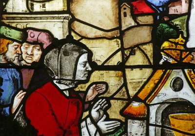 Vitrail représentant un tabernacle construit par des abeilles pour le Sacrement - French School